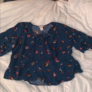 Floral lace up blouse